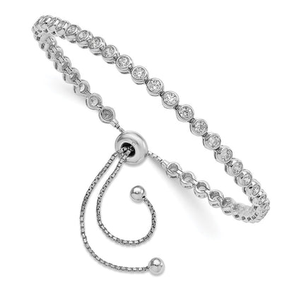Sterling Silver Shimmer Rhodium-Plated 34 Stone Cz Adjustable 5 Inch Up To 9 Bracelet