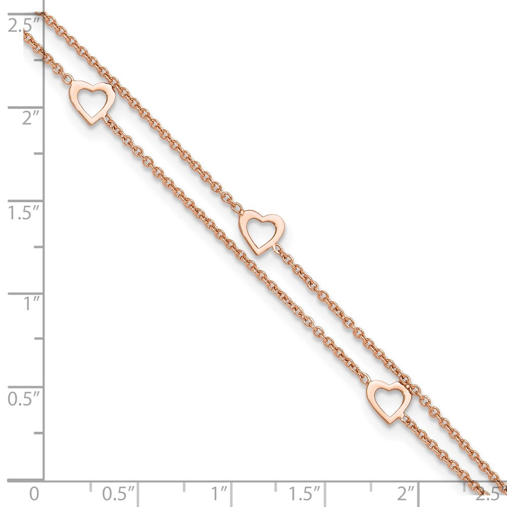 Sterling Silver Rose-Tone Polished Heart 9In Plus 1In Anklet