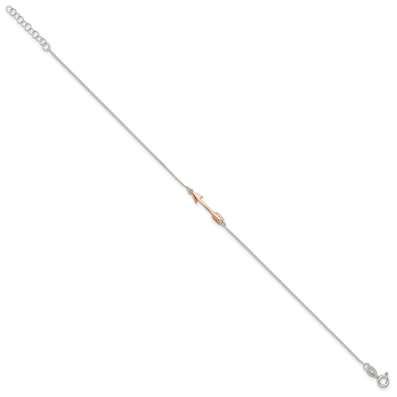 Sterling Silver Rose-Tone Polished Arrow 9In Plus 1In Ext Anklet