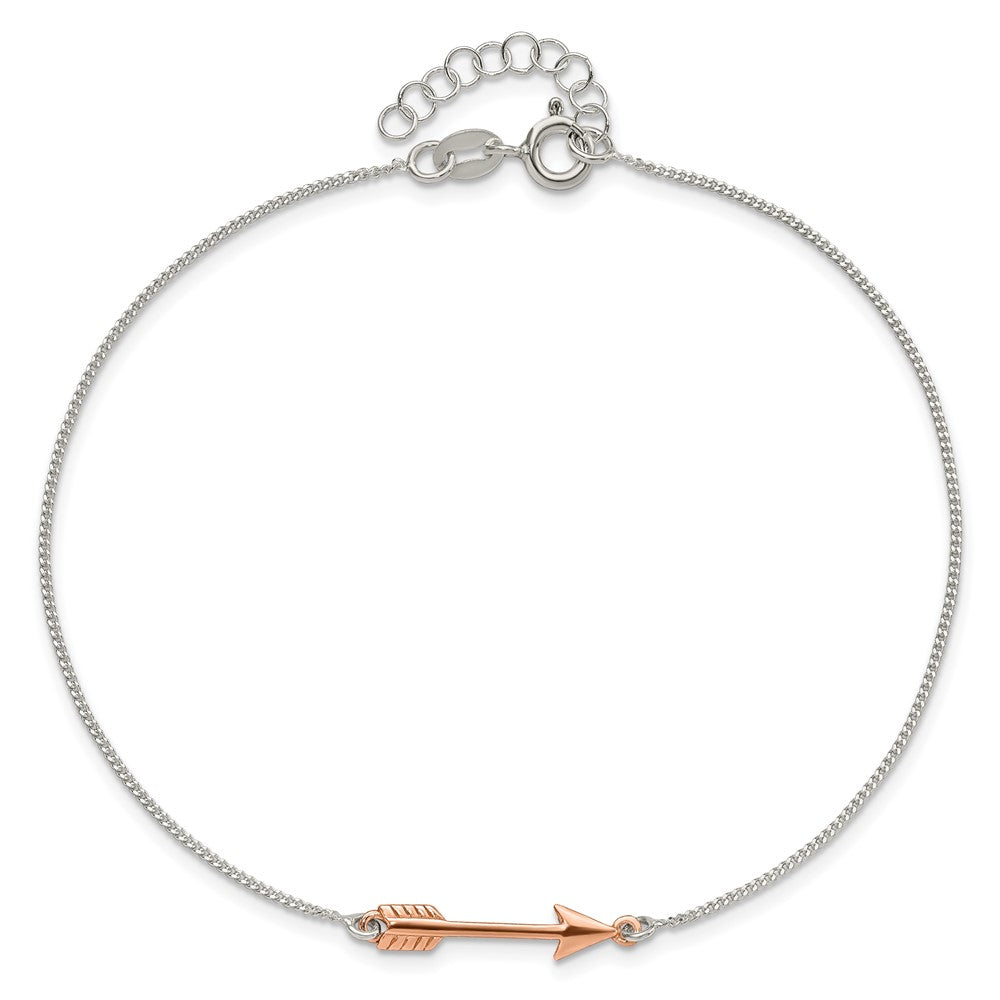 Sterling Silver Rose-Tone Polished Arrow 9In Plus 1In Ext Anklet
