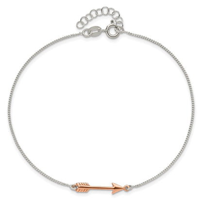 Sterling Silver Rose-Tone Polished Arrow 9In Plus 1In Ext Anklet