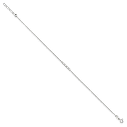 Sterling Silver Polished Cz Bar 9In Plus 1In Ext. Anklet