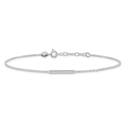 Sterling Silver Polished Cz Bar 9In Plus 1In Ext. Anklet