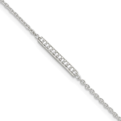 Sterling Silver Polished Cz Bar 9In Plus 1In Ext. Anklet