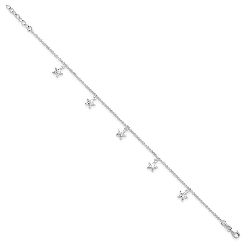 Sterling Silver Starfish Dangles 9 Inch Plus 1 Ext. Anklet