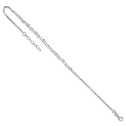 Sterling Silver Polished Beaded 2-Strand 9 Inch Plus 1 Ext. Anklet