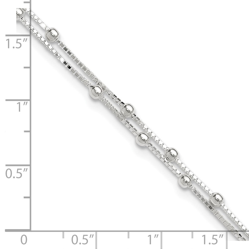Sterling Silver Polished Beaded 2-Strand 9 Inch Plus 1 Ext. Anklet