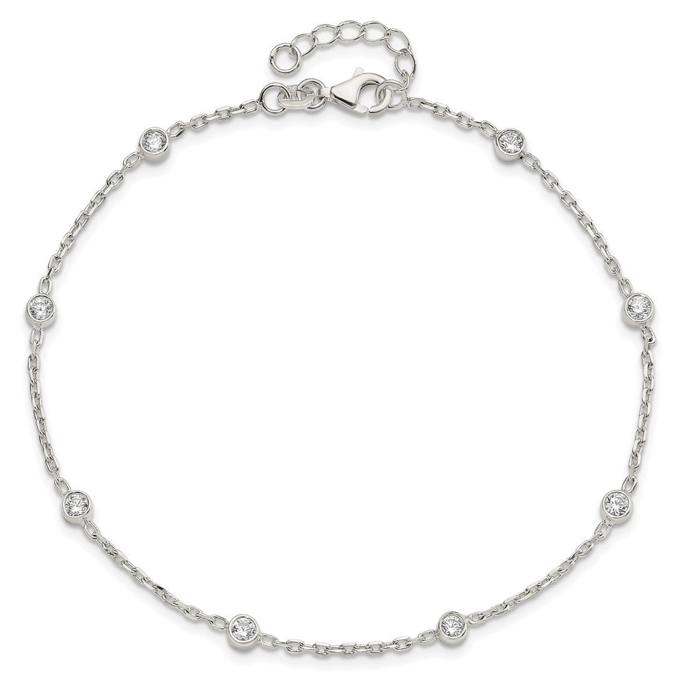 Sterling Silver Polished W/Cz 9 Inch Plus1 Ext. Anklet