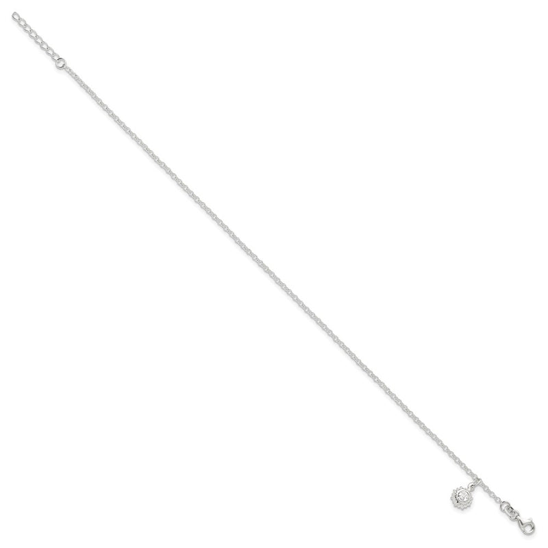 Sterling Silver Sun 10 Inch Plus 1 Ext. Anklet