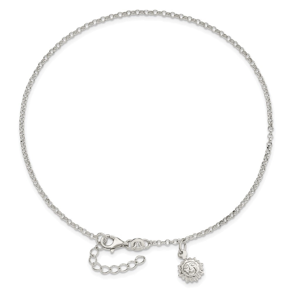 Sterling Silver Sun 10 Inch Plus 1 Ext. Anklet