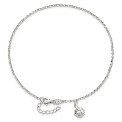 Sterling Silver Sun 10 Inch Plus 1 Ext. Anklet