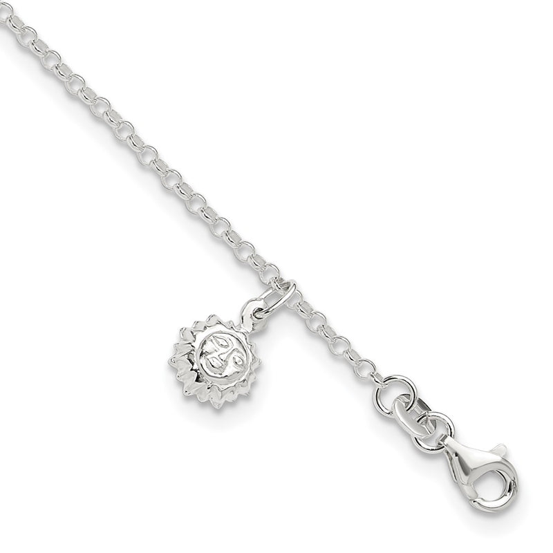Sterling Silver Sun 10 Inch Plus 1 Ext. Anklet