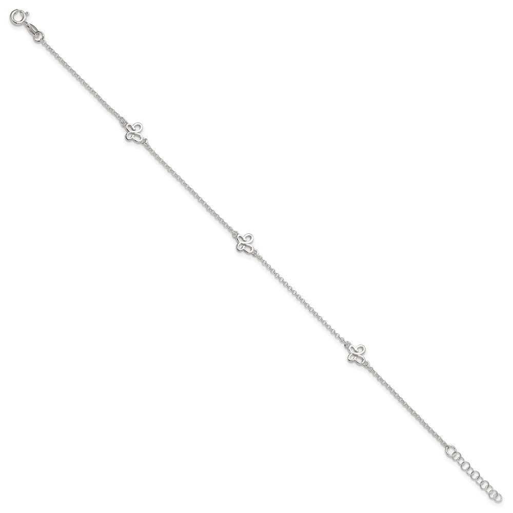 Sterling Silver Polished Butterfly 9In Plus 1In Ext Anklet