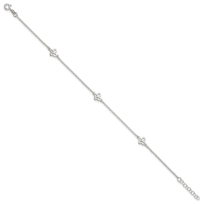 Sterling Silver Polished Butterfly 9In Plus 1In Ext Anklet