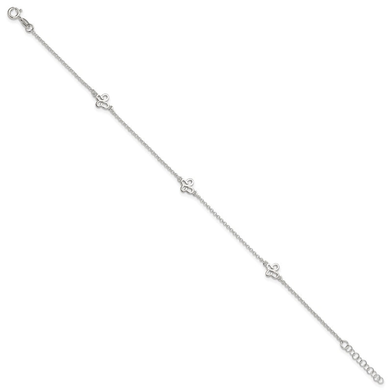 Sterling Silver Polished Butterfly 9In Plus 1In Ext Anklet
