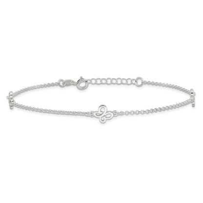 Sterling Silver Polished Butterfly 9In Plus 1In Ext Anklet