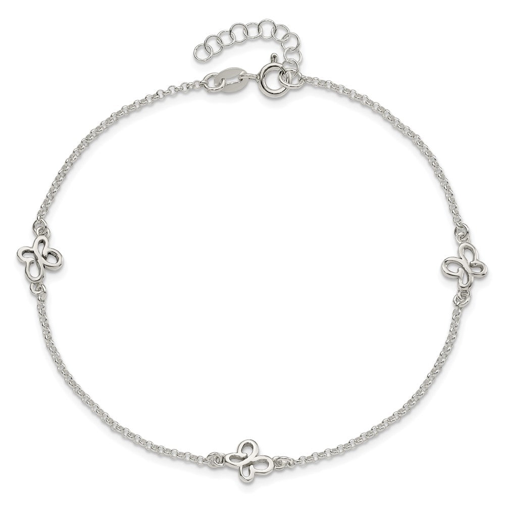 Sterling Silver Polished Butterfly 9In Plus 1In Ext Anklet