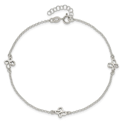 Sterling Silver Polished Butterfly 9In Plus 1In Ext Anklet