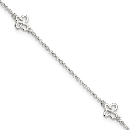 Sterling Silver Polished Butterfly 9In Plus 1In Ext Anklet