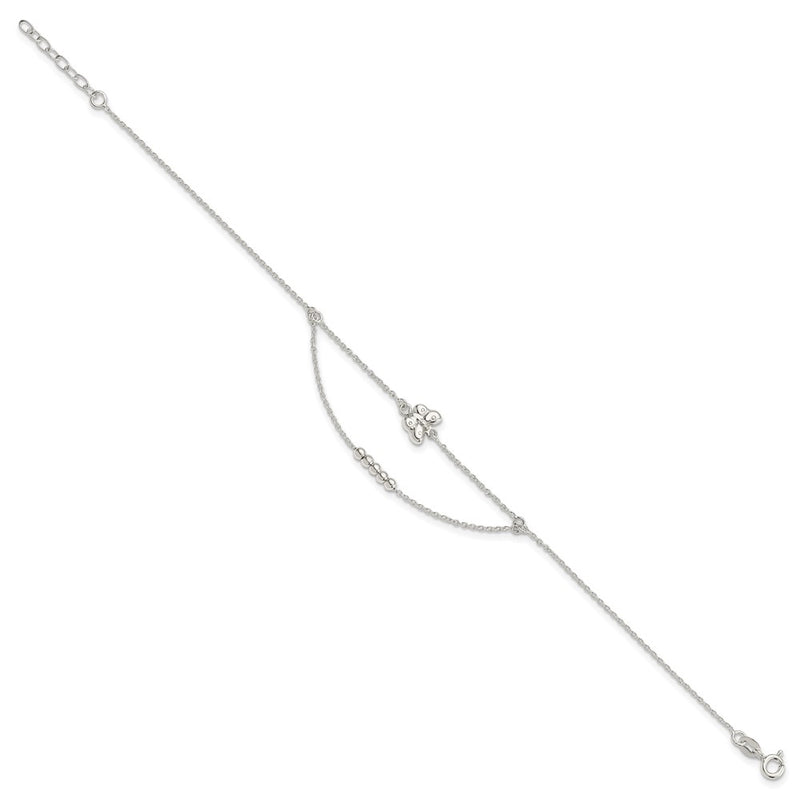 Sterling Silver Polished 9In Plus 1In Ext Butterfly Anklet