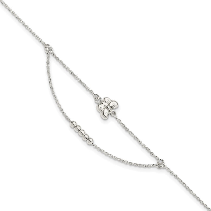 Sterling Silver Polished 9In Plus 1In Ext Butterfly Anklet