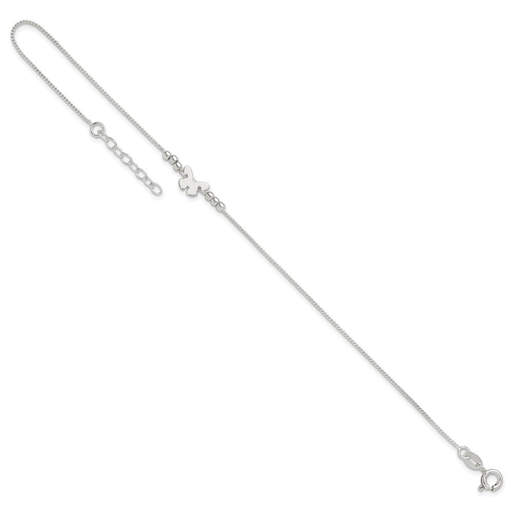 Sterling Silver Polished 9In Plus 1In Ext Butterfly Anklet