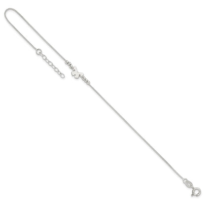 Sterling Silver Polished 9In Plus 1In Ext Butterfly Anklet