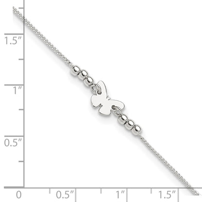 Sterling Silver Polished 9In Plus 1In Ext Butterfly Anklet