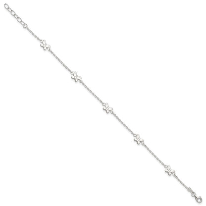 Sterling Silver Polished Butterfly 9In Plus 1In Ext Anklet