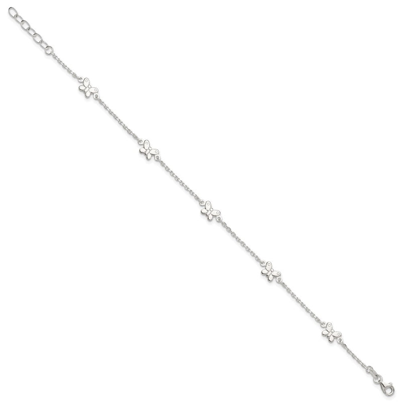 Sterling Silver Polished Butterfly 9In Plus 1In Ext Anklet