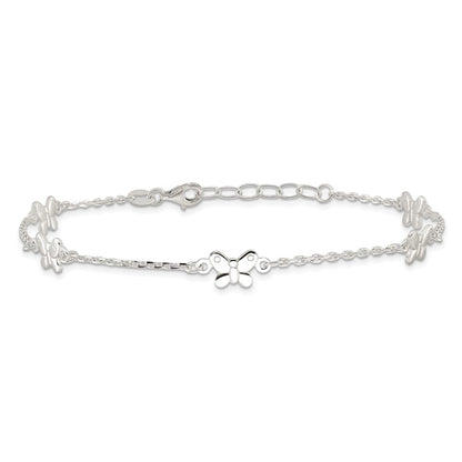 Sterling Silver Polished Butterfly 9In Plus 1In Ext Anklet