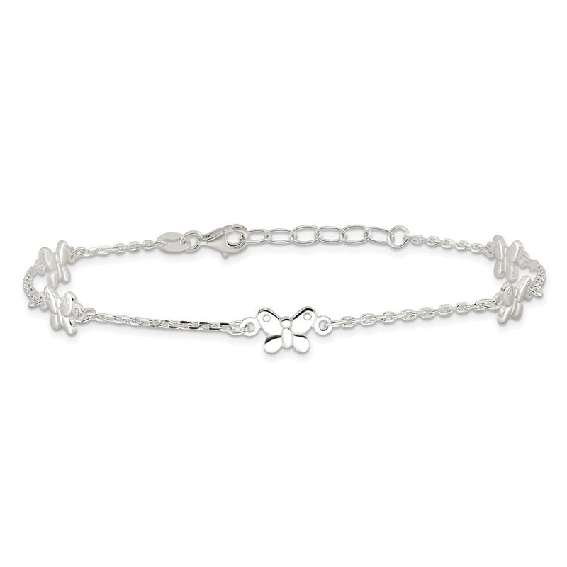 Sterling Silver Polished Butterfly 9In Plus 1In Ext Anklet