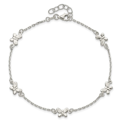 Sterling Silver Polished Butterfly 9In Plus 1In Ext Anklet