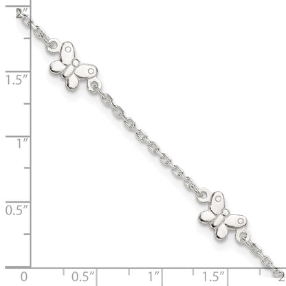 Sterling Silver Polished Butterfly 9In Plus 1In Ext Anklet