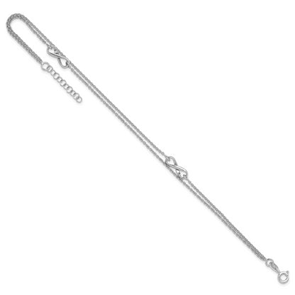 Sterling Silver Rhodium-Plated 2-Strand 9In Plus 1In Ext. Infinity Anklet