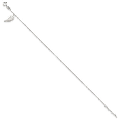 Sterling Silver Polished Wing Dangle 9In Plus 1Ext Anklet