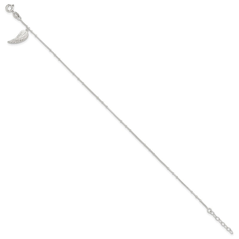 Sterling Silver Polished Wing Dangle 9In Plus 1Ext Anklet