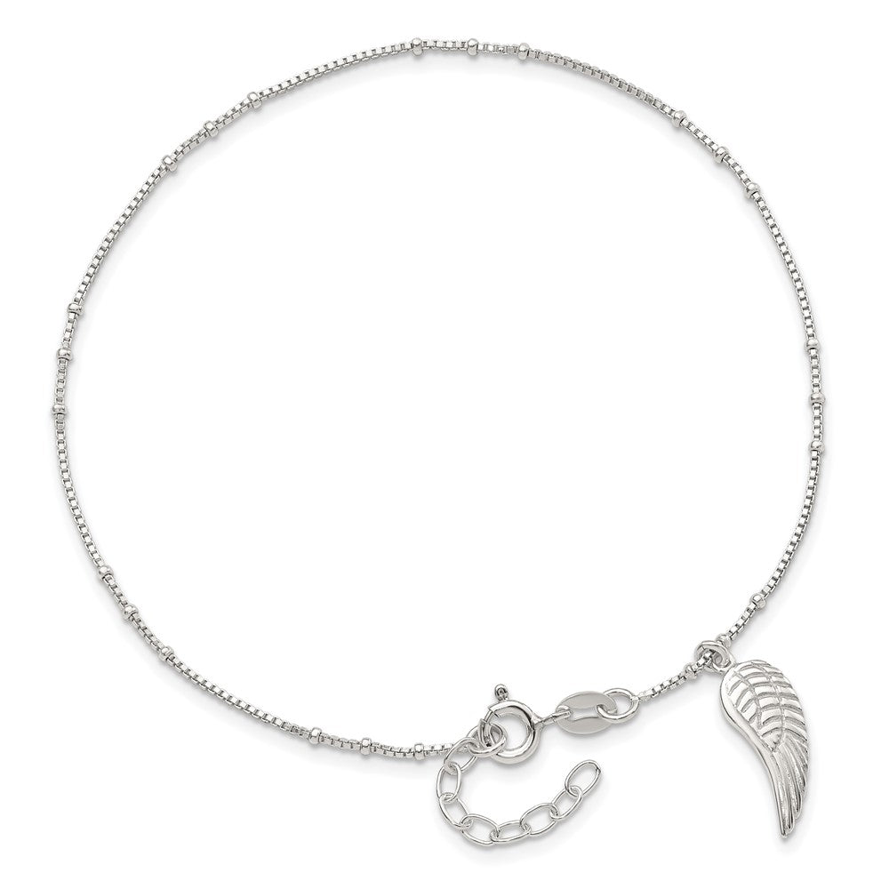 Sterling Silver Polished Wing Dangle 9In Plus 1Ext Anklet