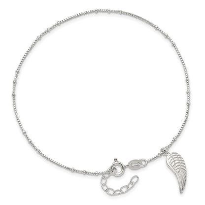 Sterling Silver Polished Wing Dangle 9In Plus 1Ext Anklet