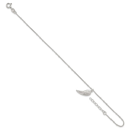 Sterling Silver Polished Wing Dangle 9In Plus 1Ext Anklet