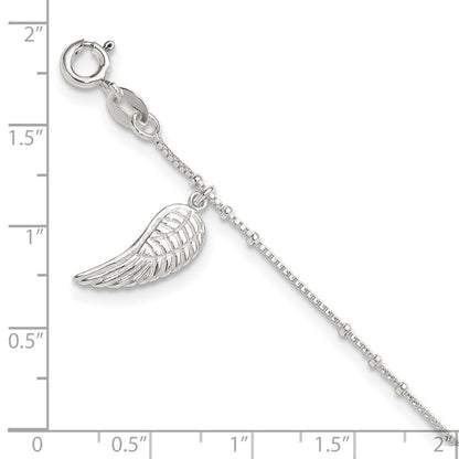 Sterling Silver Polished Wing Dangle 9In Plus 1Ext Anklet