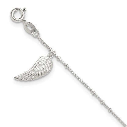 Sterling Silver Polished Wing Dangle 9In Plus 1Ext Anklet