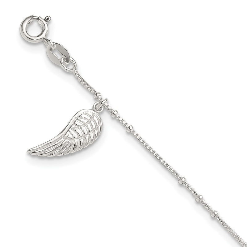 Sterling Silver Polished Wing Dangle 9In Plus 1Ext Anklet