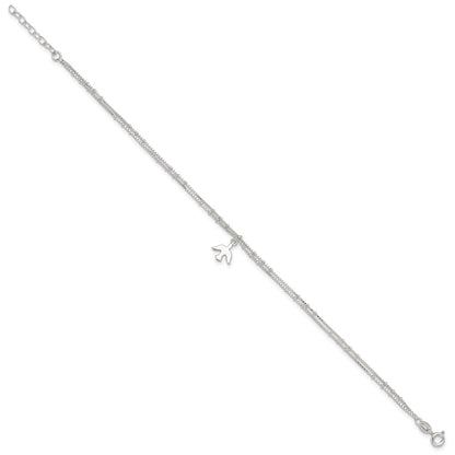 Sterling Silver Polished 2-Strand Dove 9In Plus1In Ext Anklet