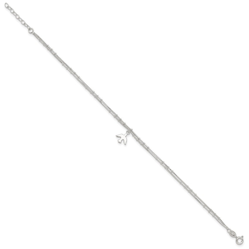 Sterling Silver Polished 2-Strand Dove 9In Plus1In Ext Anklet