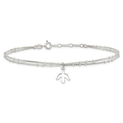 Sterling Silver Polished 2-Strand Dove 9In Plus1In Ext Anklet