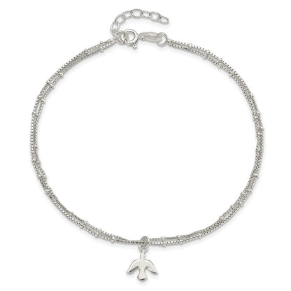 Sterling Silver Polished 2-Strand Dove 9In Plus1In Ext Anklet