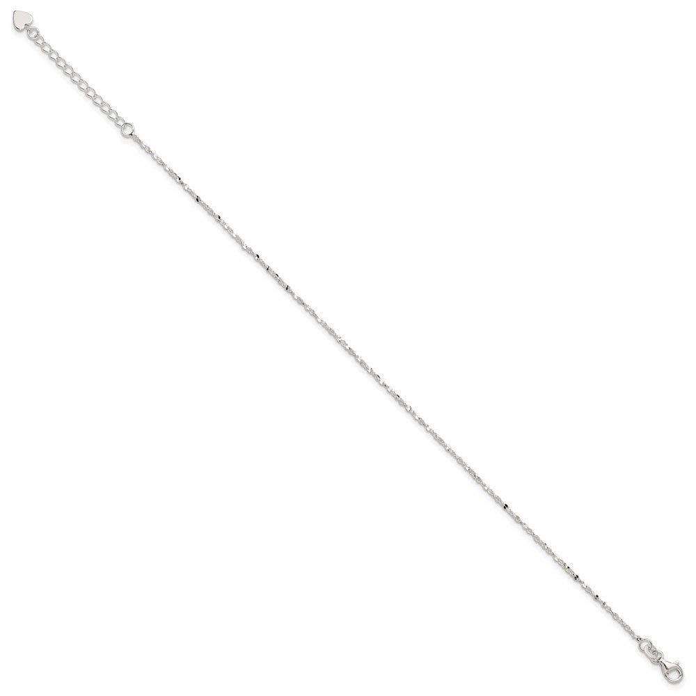 Sterling Silver Twisted Serpentine Heart 9 Inch Plus 1.5 Ext. Anklet