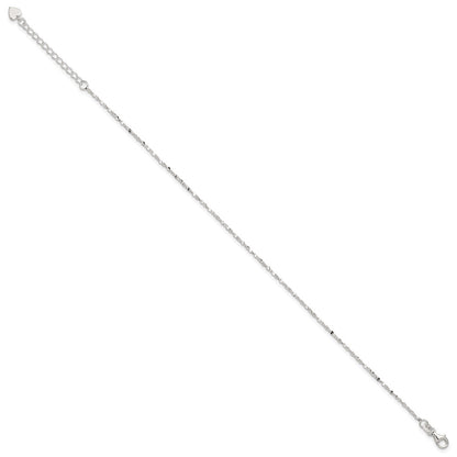 Sterling Silver Twisted Serpentine Heart 9 Inch Plus 1.5 Ext. Anklet