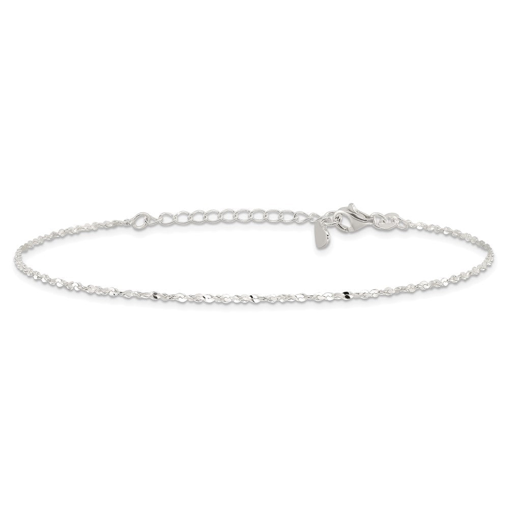 Sterling Silver Twisted Serpentine Heart 9 Inch Plus 1.5 Ext. Anklet